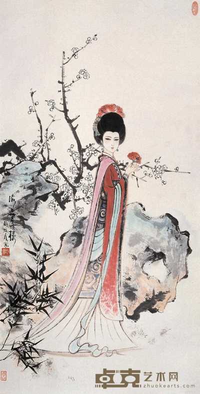 顾炳鑫  赏梅图 立轴 89×45.5cm
